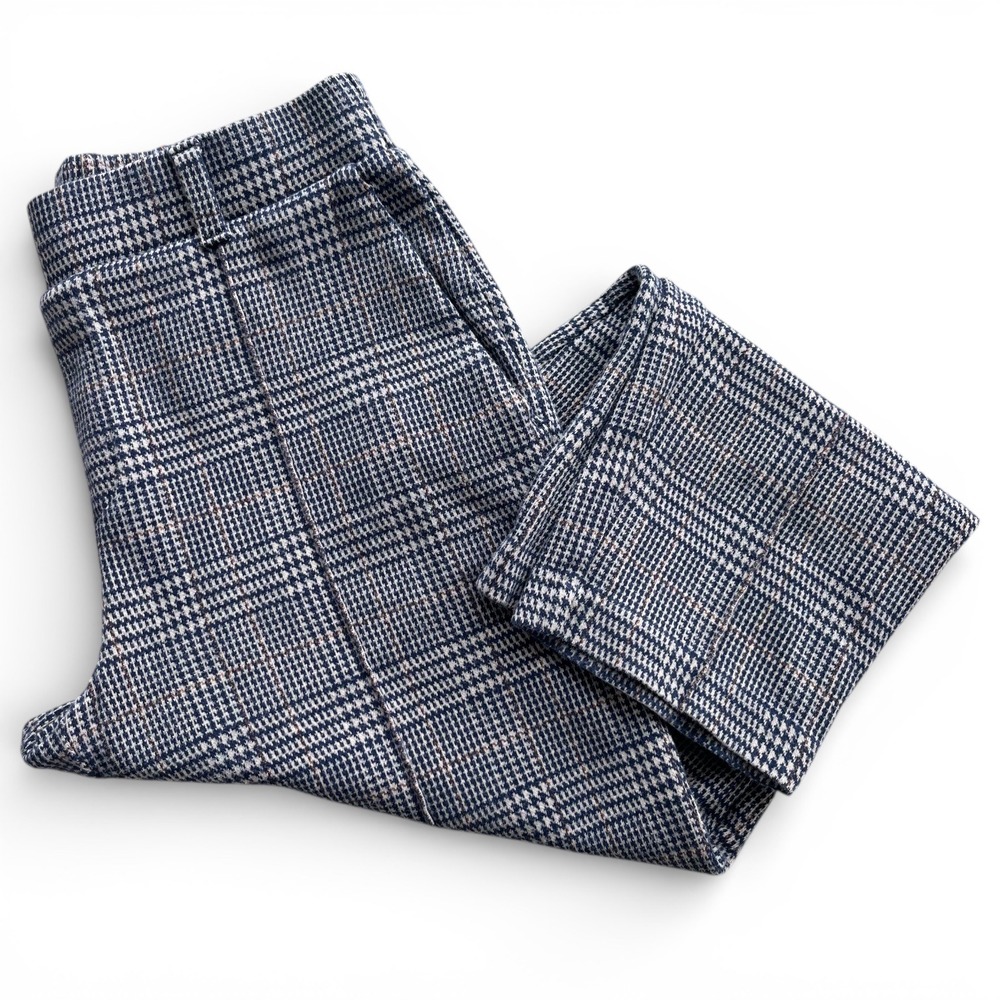 Lands End Womens XS Blue Plaid Houndstooth Stretch Sport Knit Tapered Leg Capris